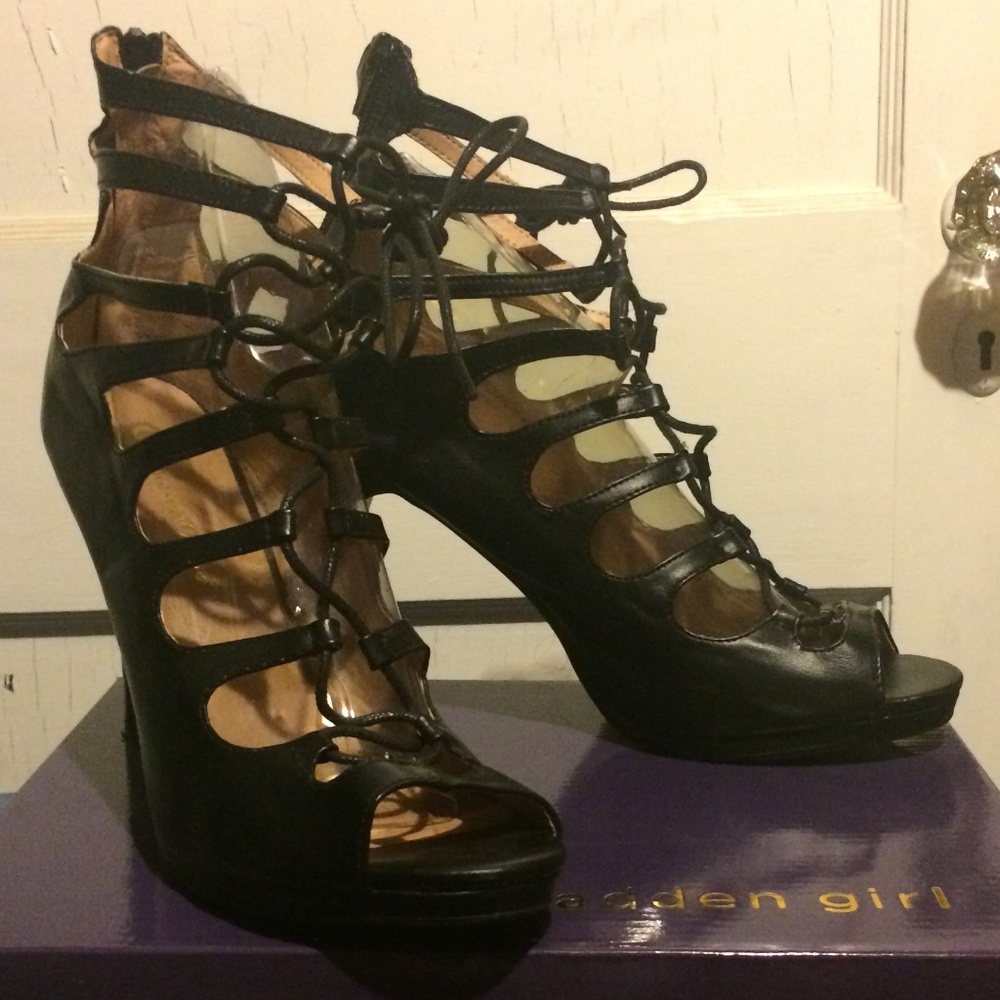 Chase + Chloe Caged Sandals Lace Up Black Size 10